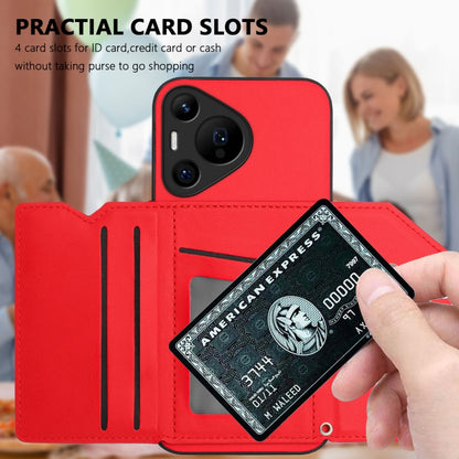 For Huawei Pura 70 Pro Skin Feel Four Card Slots Phone Case with Wrist Strap(Red) - Huawei Cases by PMC Jewellery | Online Shopping South Africa | PMC Jewellery | Buy Now Pay Later Mobicred