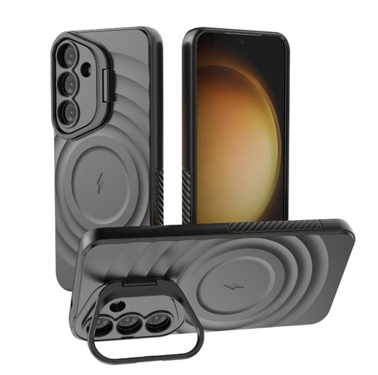 For Samsung Galaxy S25 5G Lens Frame Bracket Corrugated MagSafe Phone Case(Black) - Galaxy S25 5G Cases by PMC Jewellery | Online Shopping South Africa | PMC Jewellery | Buy Now Pay Later Mobicred