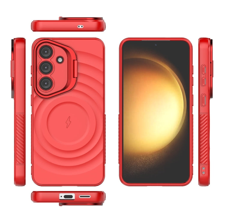 For Samsung Galaxy S25 5G Lens Frame Bracket Corrugated MagSafe Phone Case(Red) - Galaxy S25 5G Cases by PMC Jewellery | Online Shopping South Africa | PMC Jewellery | Buy Now Pay Later Mobicred