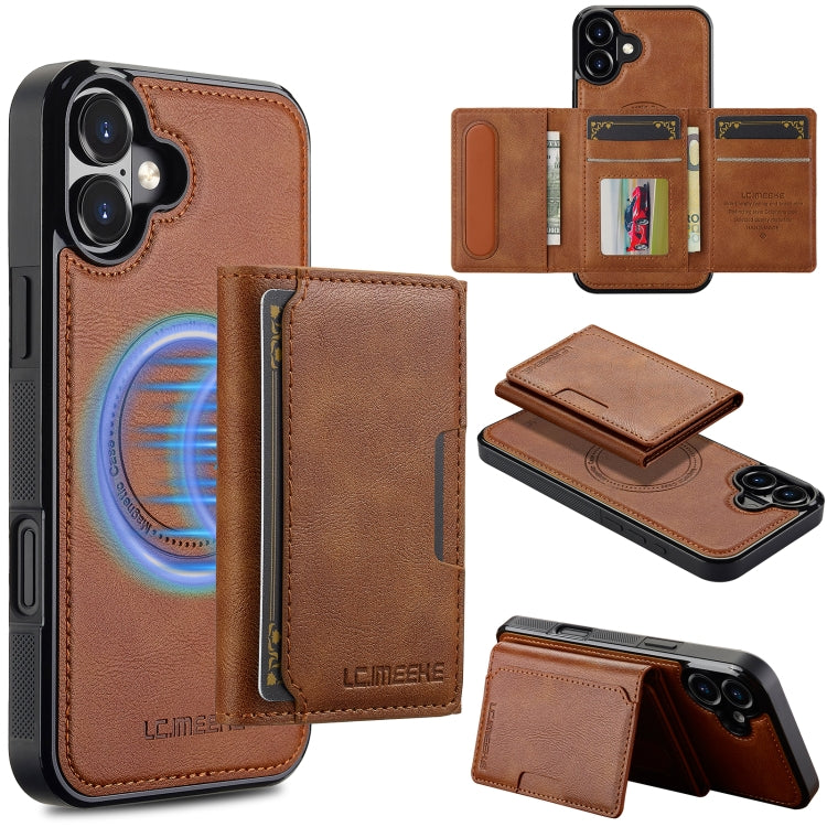 For iPhone 16 LC.IMEEKE L5 Series Detachable RFID Card Bag Magsafe Phone Case(Brown) - iPhone 16 Cases by LC.IMEEKE | Online Shopping South Africa | PMC Jewellery | Buy Now Pay Later Mobicred