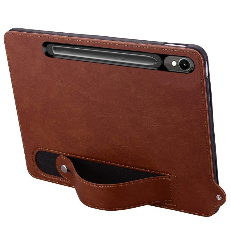 For Samsung Galaxy Tab S10 / S9 / S8 / S7 TPU Leather Back Tablet Case with Wristband(Brown) - Tab S10 Cases by PMC Jewellery | Online Shopping South Africa | PMC Jewellery | Buy Now Pay Later Mobicred