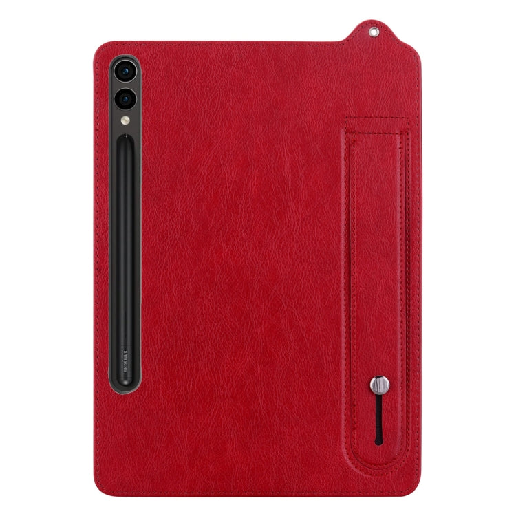 For Samsung Galaxy Tab S10 Ultra / S9 Ultra TPU Leather Back Tablet Case with Wristband(Red) - Tab S10 Ultra Cases by PMC Jewellery | Online Shopping South Africa | PMC Jewellery | Buy Now Pay Later Mobicred