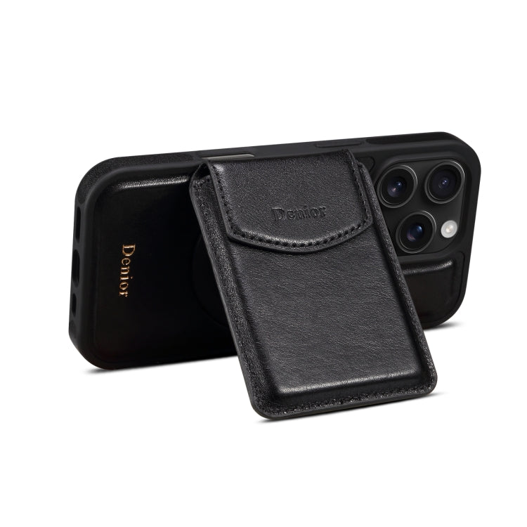 For iPhone 16 Pro Max Denior D22 Genuine Leather MagSafe Holder Detachable Card Slot Phone Case(Black) - iPhone 16 Pro Max Cases by Denior | Online Shopping South Africa | PMC Jewellery | Buy Now Pay Later Mobicred