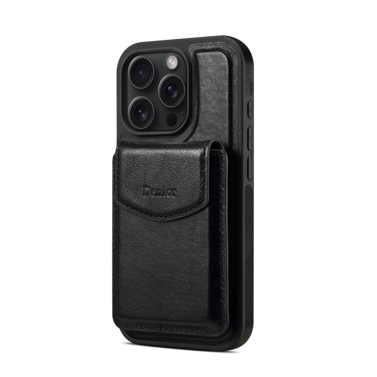 For iPhone 16 Pro Denior D22 Genuine Leather MagSafe Holder Detachable Card Slot Phone Case(Black) - iPhone 16 Pro Cases by Denior | Online Shopping South Africa | PMC Jewellery | Buy Now Pay Later Mobicred