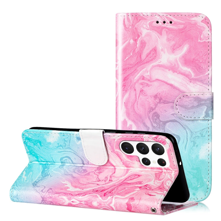 For Samsung Galaxy S25 Ultra 5G Colored Drawing Marble Pattern Leather Phone Case(Pink Green Marble) - Galaxy S25 Ultra 5G Cases by PMC Jewellery | Online Shopping South Africa | PMC Jewellery | Buy Now Pay Later Mobicred