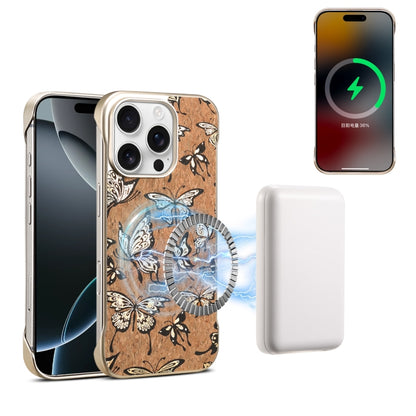 For iPhone 16 Pro Denior A18 WoodenPaint MagSafe Phone Case(Butterflies) - iPhone 16 Pro Cases by Denior | Online Shopping South Africa | PMC Jewellery | Buy Now Pay Later Mobicred