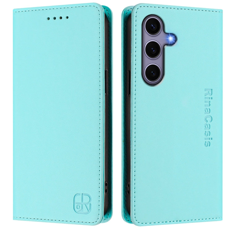 For Samsung Galaxy S24 / S25 5G RC01 Dual-Folded Magnetic Suction RFID Leather Phone Case(Mint Green) - Galaxy S25 5G Cases by PMC Jewellery | Online Shopping South Africa | PMC Jewellery | Buy Now Pay Later Mobicred