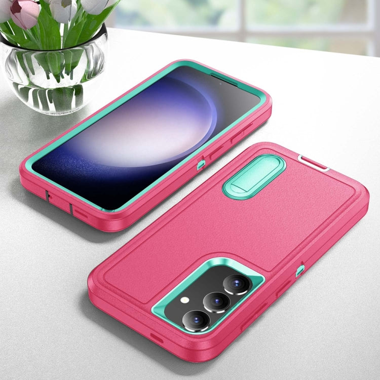 For Samsung Galaxy S24 / S25 5G Rugged PC Hybrid Silicone Phone Case with Holder(Rose Red+Light Green) - Galaxy S25 5G Cases by PMC Jewellery | Online Shopping South Africa | PMC Jewellery | Buy Now Pay Later Mobicred