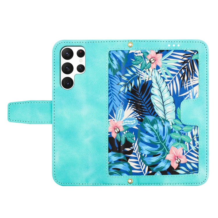 For Samsung Galaxy S25 Ultra 5G Floral Pattern Leather Phone Case with Lanyard(Green) - Galaxy S25 Ultra 5G Cases by PMC Jewellery | Online Shopping South Africa | PMC Jewellery | Buy Now Pay Later Mobicred