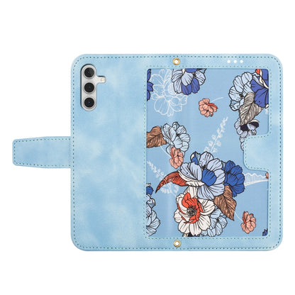 For Samsung Galaxy S25+ 5G Floral Pattern Leather Phone Case with Lanyard(Light Blue) - Galaxy S25+ 5G Cases by PMC Jewellery | Online Shopping South Africa | PMC Jewellery | Buy Now Pay Later Mobicred