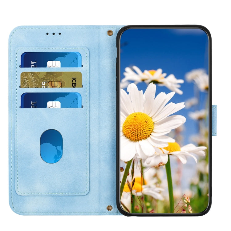 For Samsung Galaxy S25 5G Floral Pattern Leather Phone Case with Lanyard(Light Blue) - Galaxy S25 5G Cases by PMC Jewellery | Online Shopping South Africa | PMC Jewellery | Buy Now Pay Later Mobicred