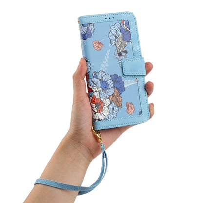 For Samsung Galaxy S25 5G Floral Pattern Leather Phone Case with Lanyard(Light Blue) - Galaxy S25 5G Cases by PMC Jewellery | Online Shopping South Africa | PMC Jewellery | Buy Now Pay Later Mobicred