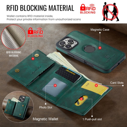 For iPhone 16 Pro Max DG.MING M6 Series RFID Tri-fold Card Bag Removable Leather Phone Case(Green) - iPhone 16 Pro Max Cases by DG.MING | Online Shopping South Africa | PMC Jewellery | Buy Now Pay Later Mobicred