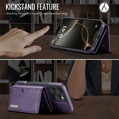 For iPhone 16 Pro DG.MING M6 Series RFID Tri-fold Card Bag Removable Leather Phone Case(Purple) - iPhone 16 Pro Cases by DG.MING | Online Shopping South Africa | PMC Jewellery | Buy Now Pay Later Mobicred