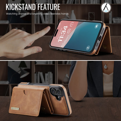 For iPhone 16 Plus DG.MING M6 Series RFID Tri-fold Card Bag Removable Leather Phone Case(Brown) - iPhone 16 Plus Cases by DG.MING | Online Shopping South Africa | PMC Jewellery | Buy Now Pay Later Mobicred