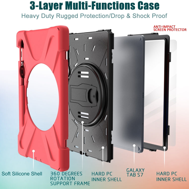 For Samsung Galaxy Tab S9 / Galaxy Tab S8 / Galaxy Tab S7 (2020) T870 Shockproof Colorful Silicone + PC Protective Case with Holder & Shoulder Strap & Hand Strap & Pen Slot(Red) - Galaxy Tab S8 Cases by PMC Jewellery | Online Shopping South Africa | PMC Jewellery | Buy Now Pay Later Mobicred