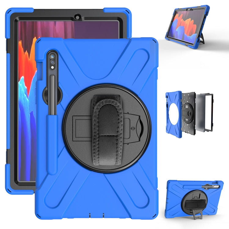 For Samsung Galaxy Tab S9 / Galaxy Tab S8 / Galaxy Tab S7 (2020) T870 Shockproof Colorful Silicone + PC Protective Case with Holder & Shoulder Strap & Hand Strap & Pen Slot(Blue) - Galaxy Tab S8 Cases by PMC Jewellery | Online Shopping South Africa | PMC Jewellery | Buy Now Pay Later Mobicred