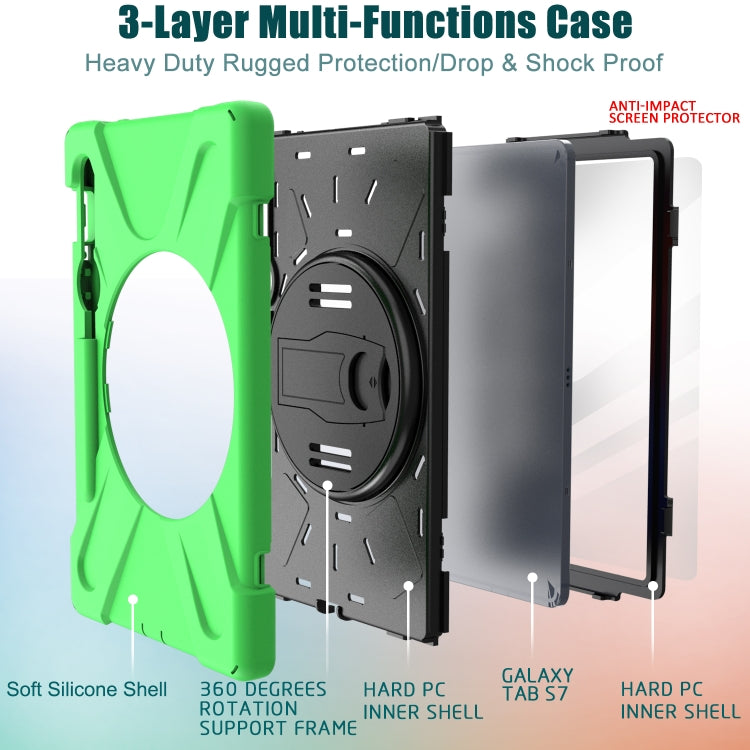 For Samsung Galaxy Tab S9 / Galaxy Tab S8 / Galaxy Tab S7 (2020) T870 Shockproof Colorful Silicone + PC Protective Case with Holder & Shoulder Strap & Hand Strap & Pen Slot(Green) - Galaxy Tab S8 Cases by PMC Jewellery | Online Shopping South Africa | PMC Jewellery | Buy Now Pay Later Mobicred