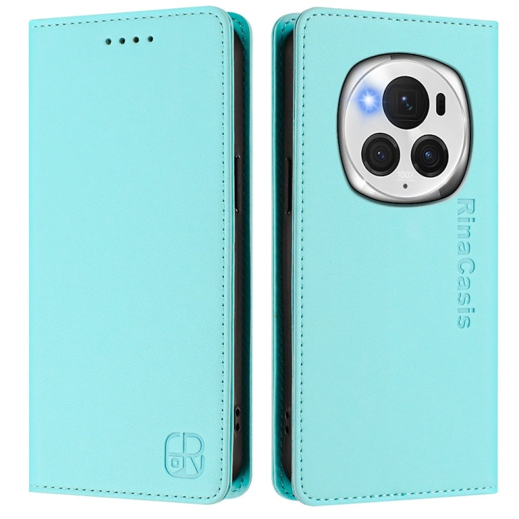 For Honor Magic6 Pro Global RC01 Dual-Folded Magnetic Suction RFID Leather Phone Case(Mint Green) - Honor Cases by PMC Jewellery | Online Shopping South Africa | PMC Jewellery | Buy Now Pay Later Mobicred