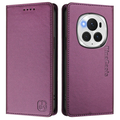 For Honor Magic6 Pro Global RC01 Dual-Folded Magnetic Suction RFID Leather Phone Case(Violet) - Honor Cases by PMC Jewellery | Online Shopping South Africa | PMC Jewellery | Buy Now Pay Later Mobicred