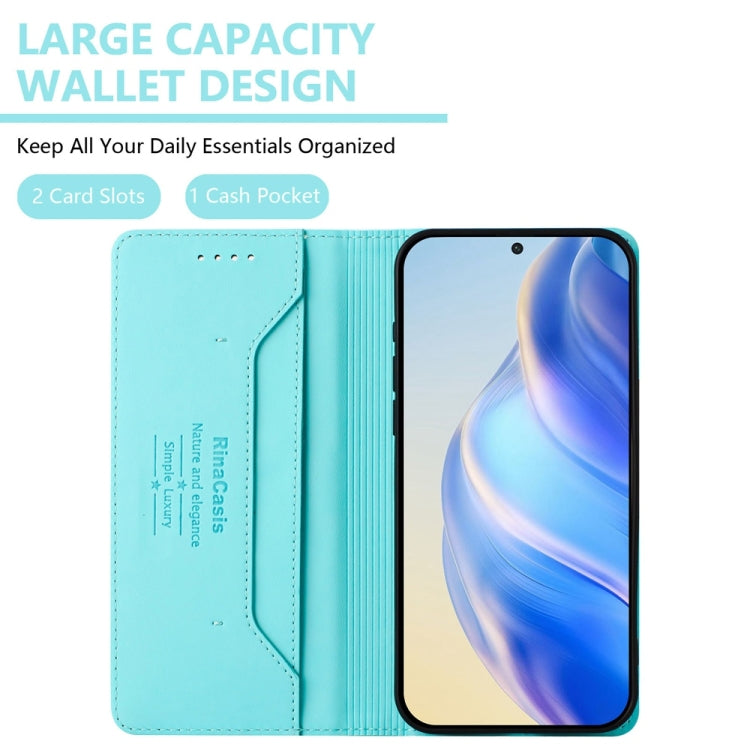 For Huawei Pura 70 RC01 Dual-Folded Magnetic Suction RFID Leather Phone Case(Mint Green) - Huawei Cases by PMC Jewellery | Online Shopping South Africa | PMC Jewellery | Buy Now Pay Later Mobicred