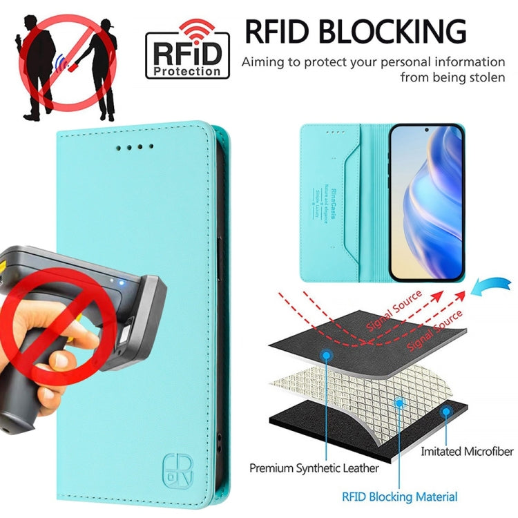 For Huawei Pura 70 RC01 Dual-Folded Magnetic Suction RFID Leather Phone Case(Mint Green) - Huawei Cases by PMC Jewellery | Online Shopping South Africa | PMC Jewellery | Buy Now Pay Later Mobicred