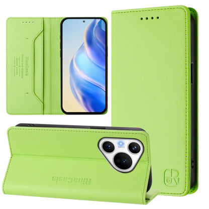 For Huawei Pura 70 RC01 Dual-Folded Magnetic Suction RFID Leather Phone Case(Grass Green) - Huawei Cases by PMC Jewellery | Online Shopping South Africa | PMC Jewellery | Buy Now Pay Later Mobicred