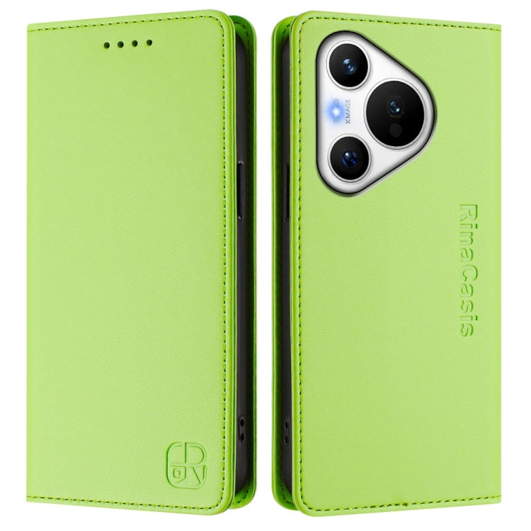 For Huawei Pura 70 RC01 Dual-Folded Magnetic Suction RFID Leather Phone Case(Grass Green) - Huawei Cases by PMC Jewellery | Online Shopping South Africa | PMC Jewellery | Buy Now Pay Later Mobicred