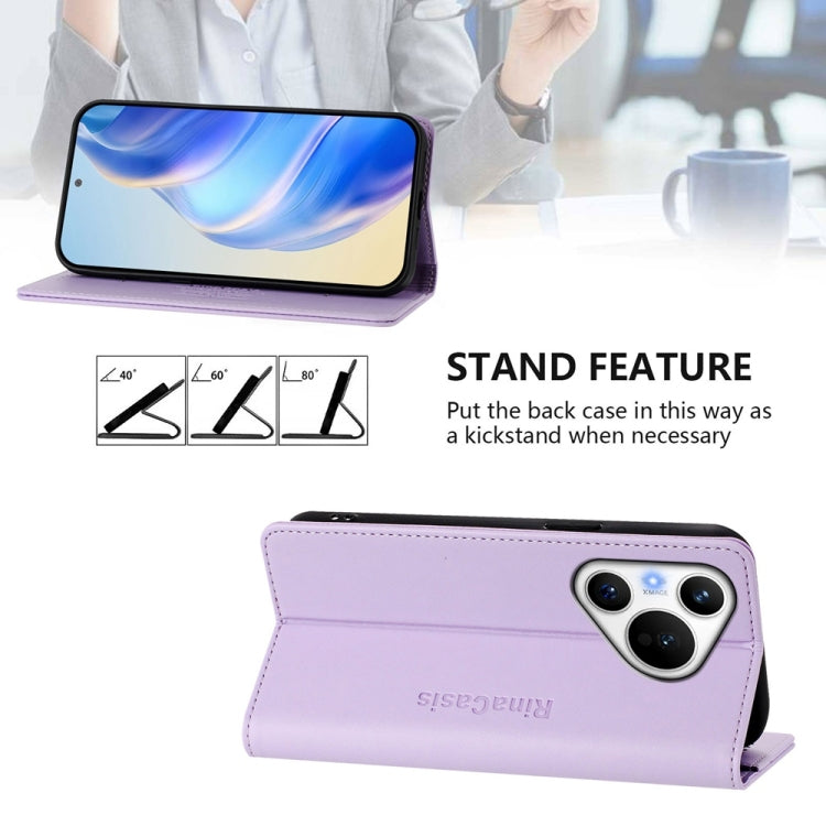 For Huawei Pura 70 RC01 Dual-Folded Magnetic Suction RFID Leather Phone Case(Light Purple) - Huawei Cases by PMC Jewellery | Online Shopping South Africa | PMC Jewellery | Buy Now Pay Later Mobicred