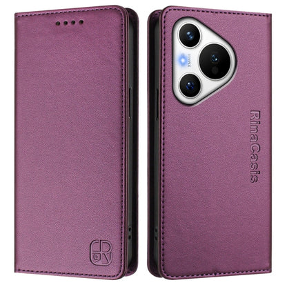 For Huawei Pura 70 RC01 Dual-Folded Magnetic Suction RFID Leather Phone Case(Violet) - Huawei Cases by PMC Jewellery | Online Shopping South Africa | PMC Jewellery | Buy Now Pay Later Mobicred