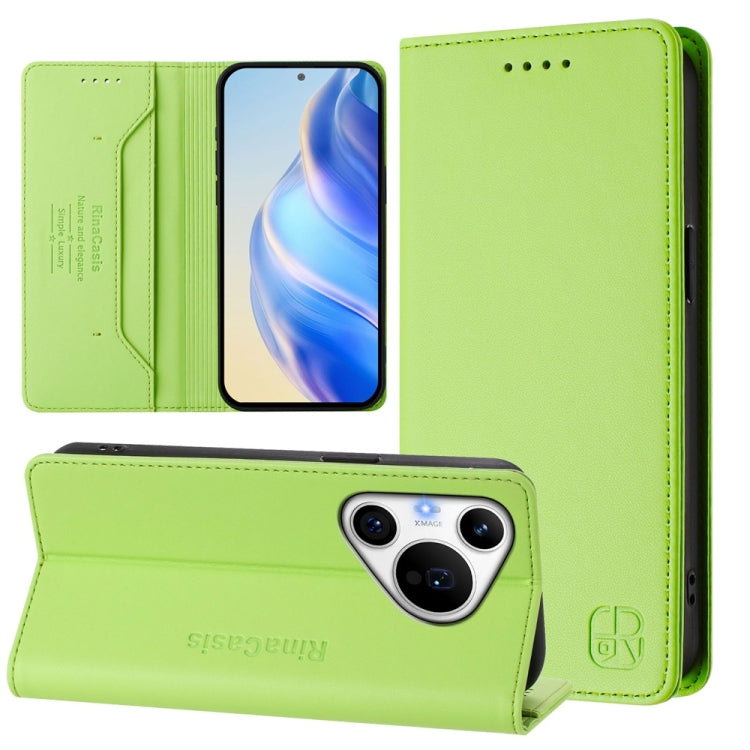 For Huawei Pura 70 Pro / Pura 70 Pro+ RC01 Dual-Folded Magnetic Suction RFID Leather Phone Case(Grass Green) - Huawei Cases by PMC Jewellery | Online Shopping South Africa | PMC Jewellery | Buy Now Pay Later Mobicred