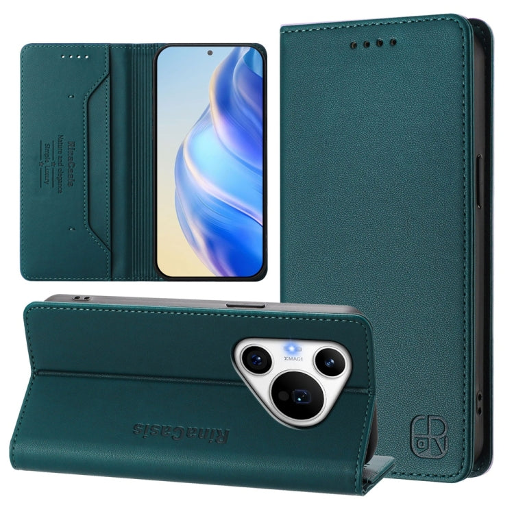 For Huawei Pura 70 Pro / Pura 70 Pro+ RC01 Dual-Folded Magnetic Suction RFID Leather Phone Case(Dark Green) - Huawei Cases by PMC Jewellery | Online Shopping South Africa | PMC Jewellery | Buy Now Pay Later Mobicred