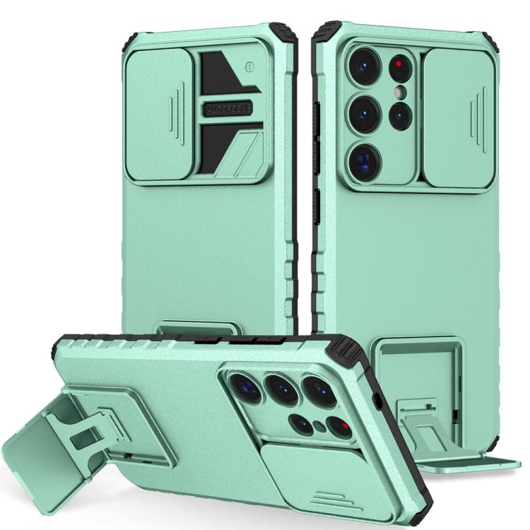 For Samsung Galaxy S25 Ultra 5G Stereoscopic Holder Sliding Camshield Phone Case(Light Green) - Galaxy S25 Ultra 5G Cases by PMC Jewellery | Online Shopping South Africa | PMC Jewellery | Buy Now Pay Later Mobicred