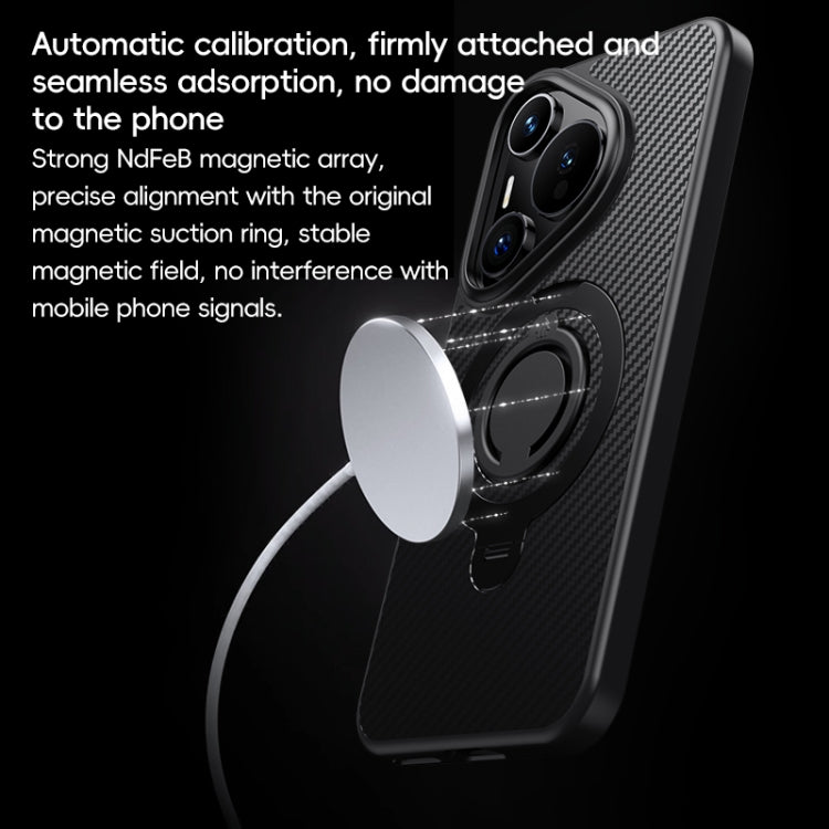 For Huawei Pura 70 Carbon Fiber MagSafe Phone Case with 360 Degree Rotating Holder(Black Silver) - Huawei Cases by PMC Jewellery | Online Shopping South Africa | PMC Jewellery | Buy Now Pay Later Mobicred