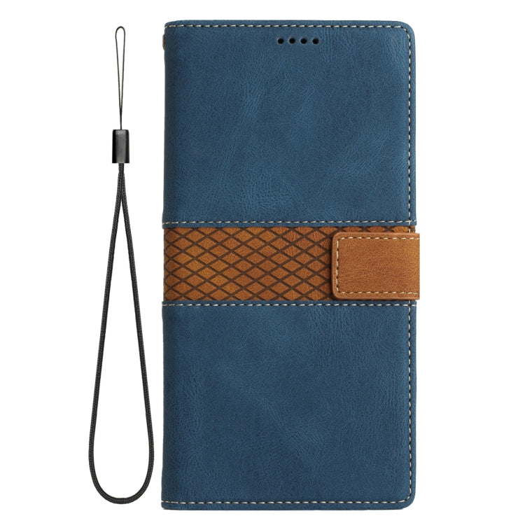 For Samsung Galaxy S25 5G Grid Stitching Leather Phone Case with Lanyard(Blue) - Galaxy S25 5G Cases by PMC Jewellery | Online Shopping South Africa | PMC Jewellery | Buy Now Pay Later Mobicred