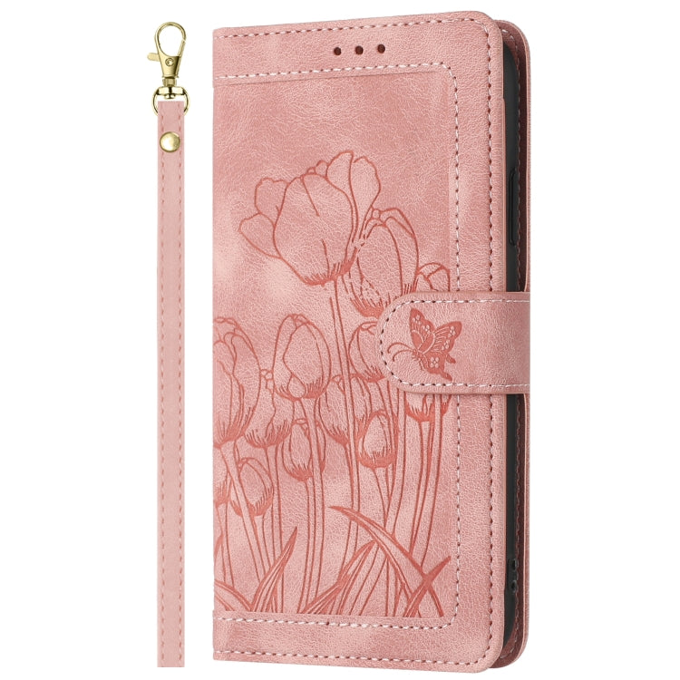 For Samsung Galaxy S25+ 5G Tulips Embossed Leather Phone Case with Lanyard(Pink) - Galaxy S25+ 5G Cases by PMC Jewellery | Online Shopping South Africa | PMC Jewellery | Buy Now Pay Later Mobicred