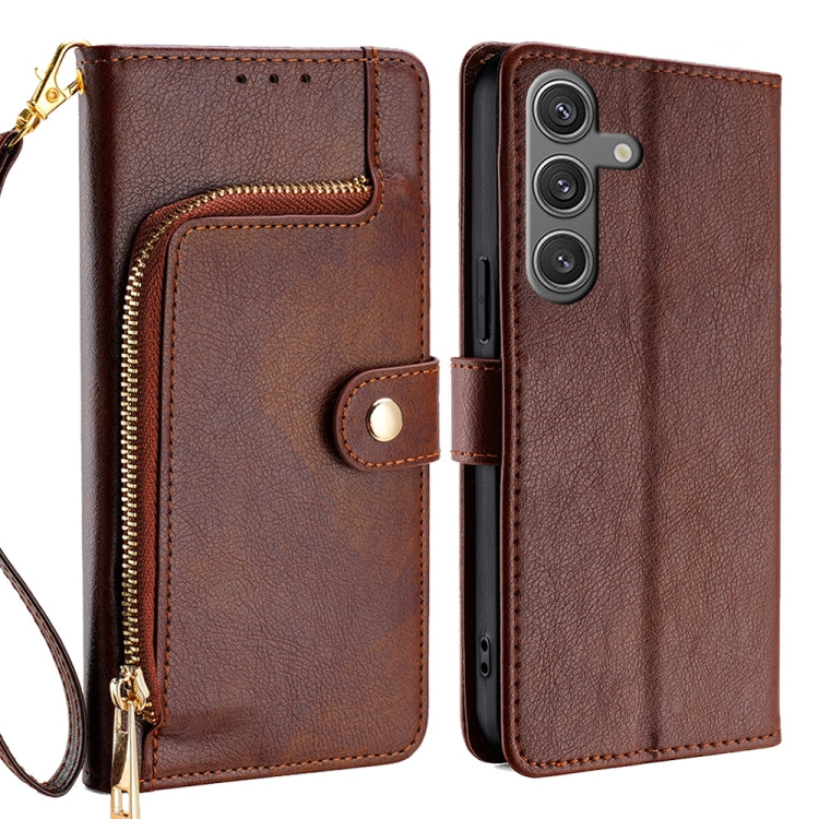 For Samsung Galaxy S25 5G Zipper Bag Leather Phone Case(Brown) - Galaxy S25 5G Cases by PMC Jewellery | Online Shopping South Africa | PMC Jewellery | Buy Now Pay Later Mobicred