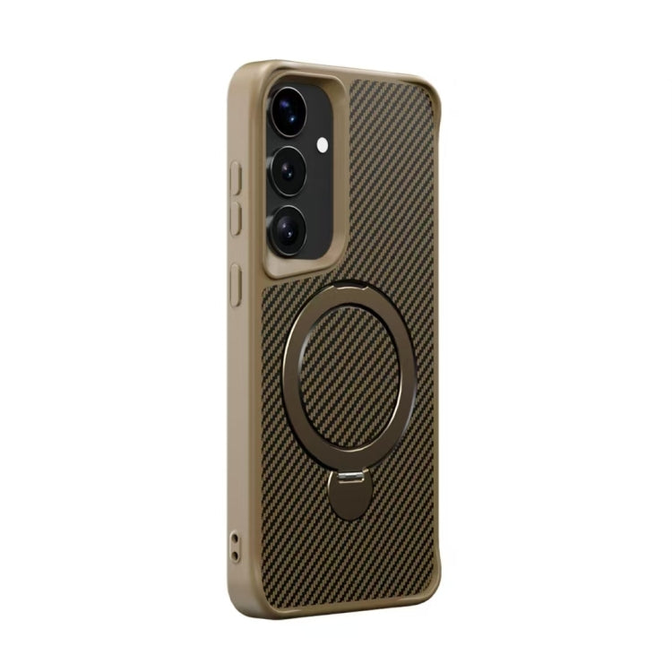 For Samsung Galaxy S25 / S24 5G Carbon Fiber Texture 360 MagSafe Holder Phone Case(Desert Gold) - Galaxy S25 5G Cases by PMC Jewellery | Online Shopping South Africa | PMC Jewellery | Buy Now Pay Later Mobicred