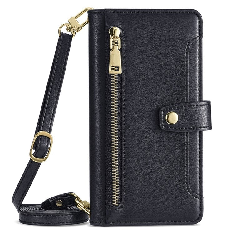 For Samsung Galaxy S25 Ultra 5G Sheep Texture Cross-body Zipper Wallet Leather Phone Case(Black) - Galaxy S25 Ultra 5G Cases by PMC Jewellery | Online Shopping South Africa | PMC Jewellery | Buy Now Pay Later Mobicred