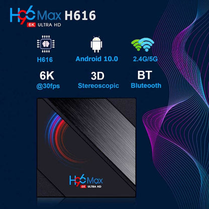 H96 Max 6K Ultra HD Smart TV Box with Remote Controller, Android 10.0, Allwinner H616 Quad Core ARM Cortex-A53, 4GB+64GB, Support TF Card / USBx2 / AV / HDMI / WIFI, US Plug - Allwinner H6 by PMC Jewellery | Online Shopping South Africa | PMC Jewellery | Buy Now Pay Later Mobicred