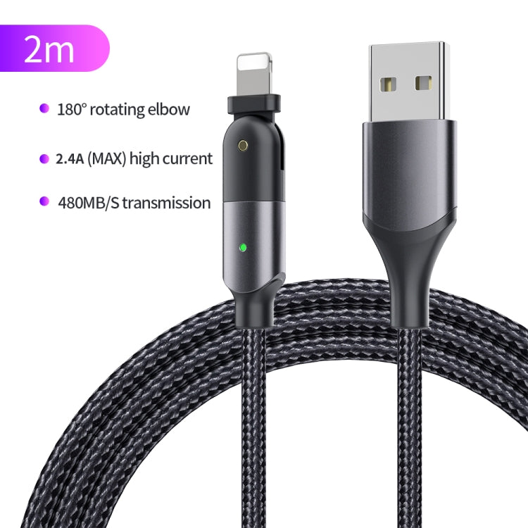 FXCL-WYA0G 2.4A USB to 8 Pin 180 Degree Rotating Elbow Charging Cable, Length:2m(Grey) - Normal Style Cable by PMC Jewellery | Online Shopping South Africa | PMC Jewellery | Buy Now Pay Later Mobicred