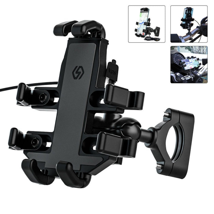 WUPP CS-1098A1 Motorcycle Aluminum Alloy Eight-jaw Mobile Phone Charging Holder with Switch(Black) - Holder by WUPP | Online Shopping South Africa | PMC Jewellery | Buy Now Pay Later Mobicred