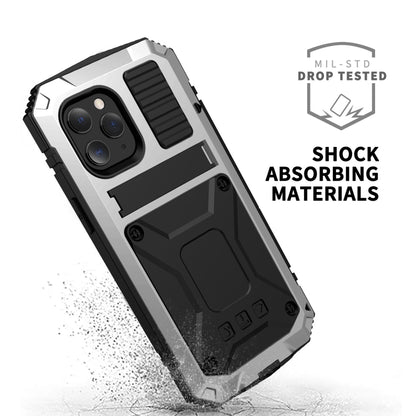 For iPhone 12 Pro Max R-JUST Shockproof Waterproof Dust-proof Metal + Silicone Protective Case with Holder(Silver) - iPhone 12 Pro Max Cases by R-JUST | Online Shopping South Africa | PMC Jewellery