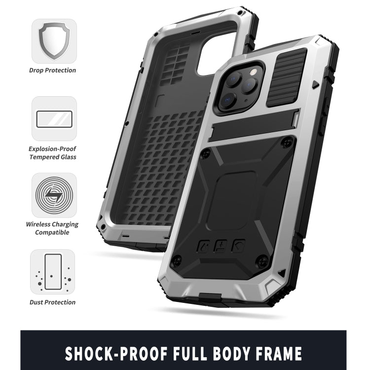 For iPhone 12 Pro Max R-JUST Shockproof Waterproof Dust-proof Metal + Silicone Protective Case with Holder(Silver) - iPhone 12 Pro Max Cases by R-JUST | Online Shopping South Africa | PMC Jewellery