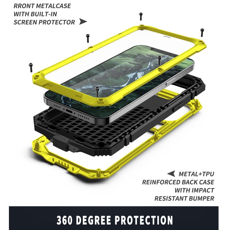 For iPhone 12 / 12 Pro R-JUST Shockproof Waterproof Dust-proof Metal + Silicone Protective Case with Holder(Yellow) - iPhone 12 / 12 Pro Cases by R-JUST | Online Shopping South Africa | PMC Jewellery