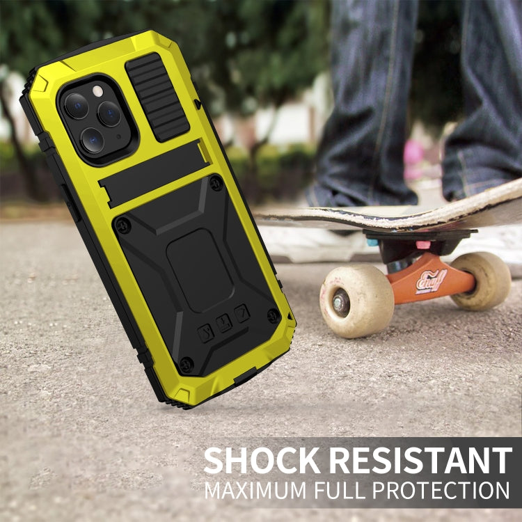 For iPhone 12 mini R-JUST Shockproof Waterproof Dust-proof Metal + Silicone Protective Case with Holder (Yellow) - iPhone 12 mini Cases by R-JUST | Online Shopping South Africa | PMC Jewellery