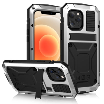 For iPhone 12 mini R-JUST Shockproof Waterproof Dust-proof Metal + Silicone Protective Case with Holder (Silver) - iPhone 12 mini Cases by R-JUST | Online Shopping South Africa | PMC Jewellery