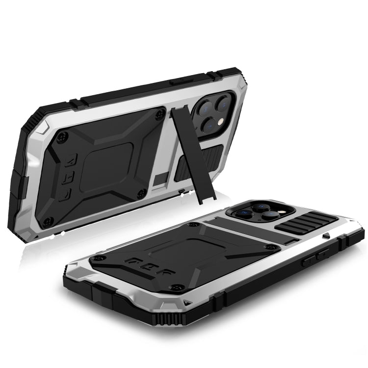 For iPhone 12 mini R-JUST Shockproof Waterproof Dust-proof Metal + Silicone Protective Case with Holder (Silver) - iPhone 12 mini Cases by R-JUST | Online Shopping South Africa | PMC Jewellery