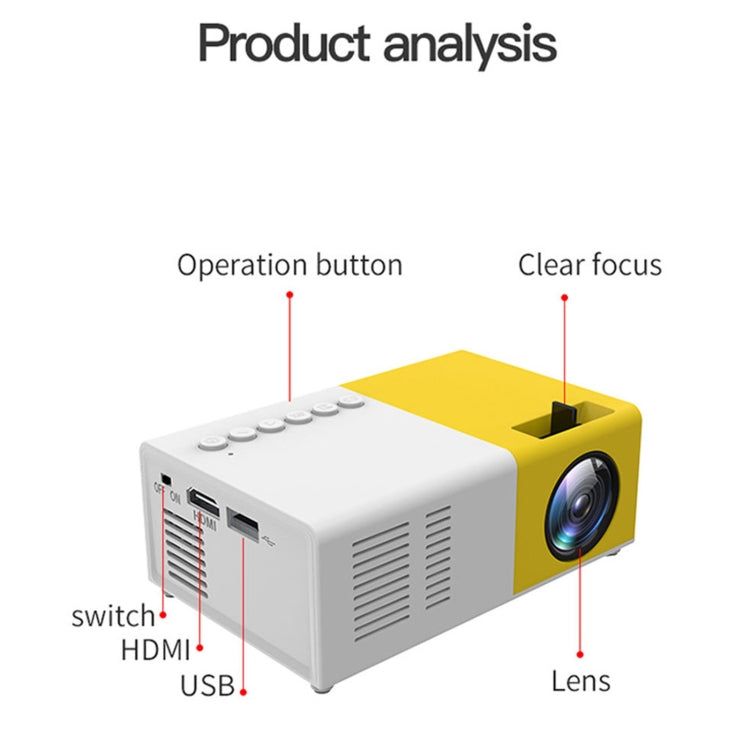 J9 1920x1080P 15 ANSI Portable Home Theater Mini LED HD Digital Projector, Basic Version, AU Plug(Yellow White) - Mini Projector by PMC Jewellery | Online Shopping South Africa | PMC Jewellery | Buy Now Pay Later Mobicred