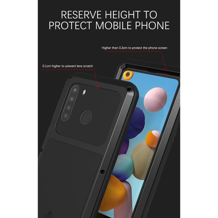 For Samsung Galaxy A21 (US Version) LOVE MEI Metal Shockproof Waterproof Dustproof Protective Case with Glass(Black) - Galaxy Phone Cases by LOVE MEI | Online Shopping South Africa | PMC Jewellery